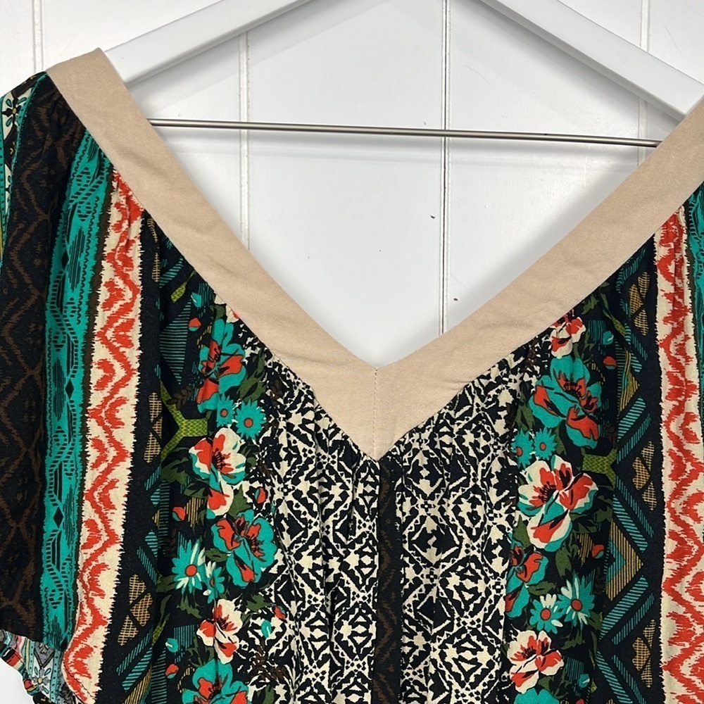 Flying Tomato Womens Mini Dress M Black Green Tribal Print Embroidery 100% Rayon - Picture 8 of 13